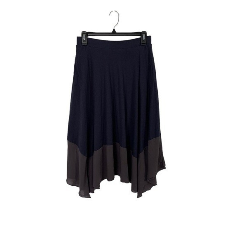 LOGO Lori Goldstein Navy Gray Colorblock High Low Hem Skirt XS Boho Flowy Trendy